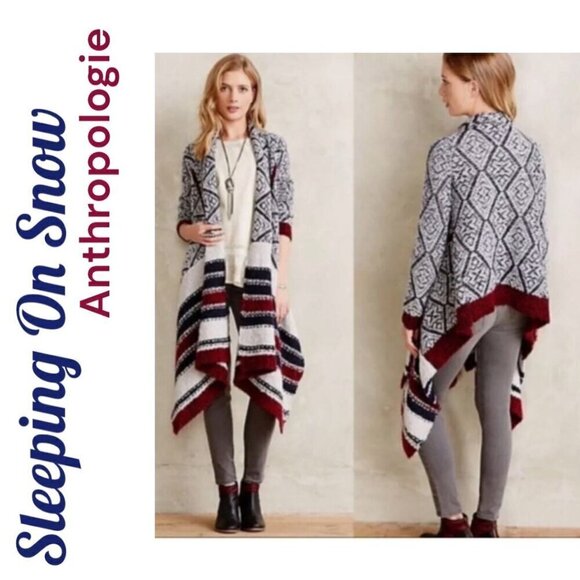SLEEPING ON SNOW (ANTHROPOLOGIE) Open Front Wool Southwest Chunky Cardigan, Size - Picture 5 of 13
